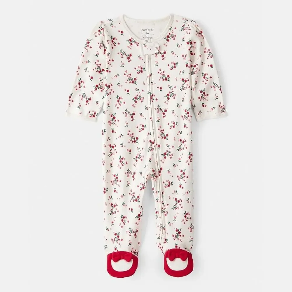 NEW! Carter’s Baby Girl Bow Floral Print Cotton Sleep & Play Pajamas 9M